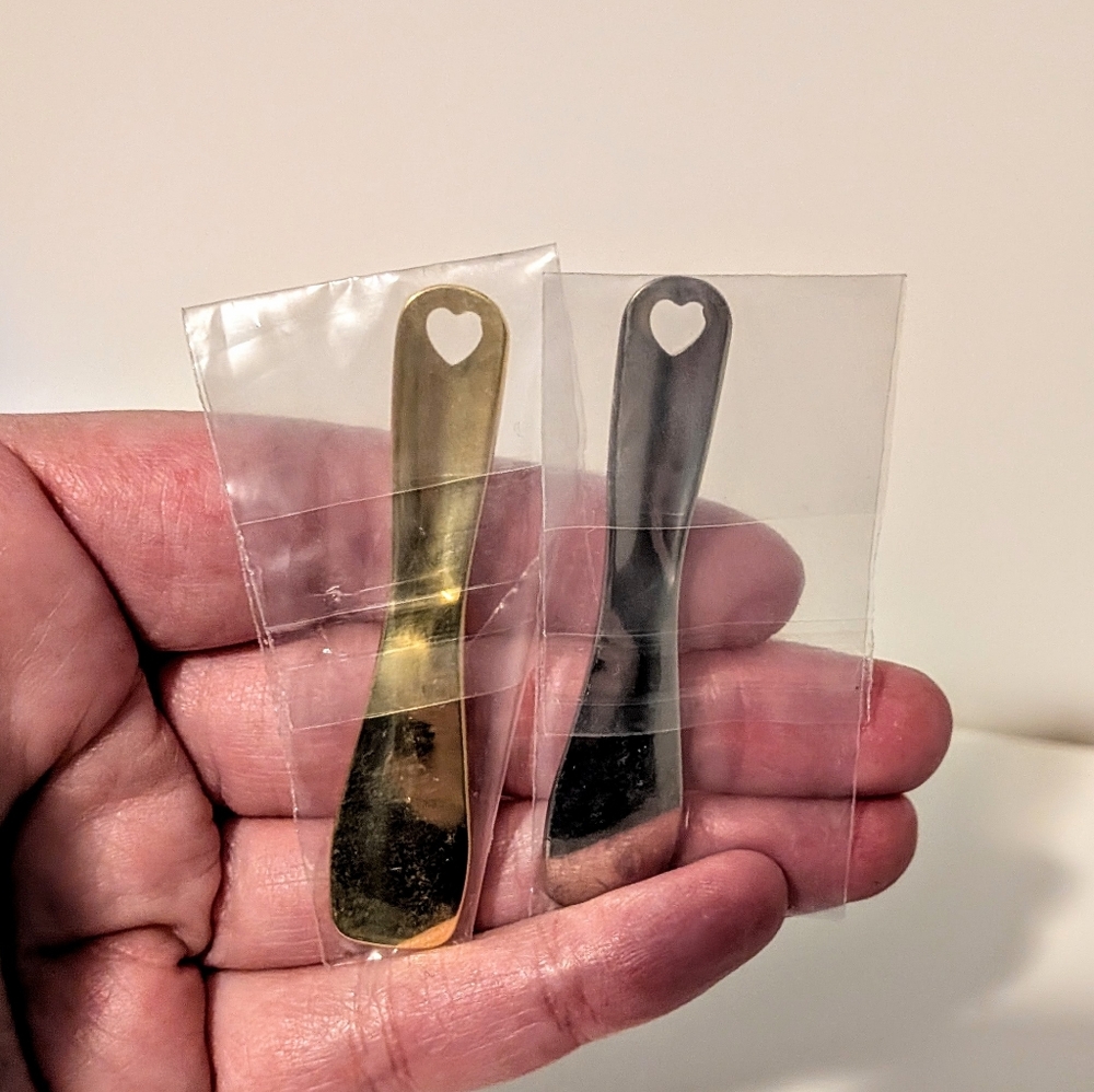 Gold and Silver Heart Cutout Metal Makeup Spoons